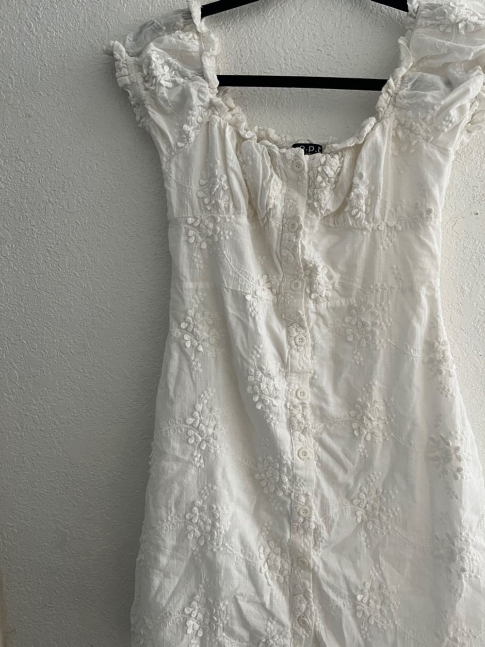 O.P.T Embroidered White Button-Front Top